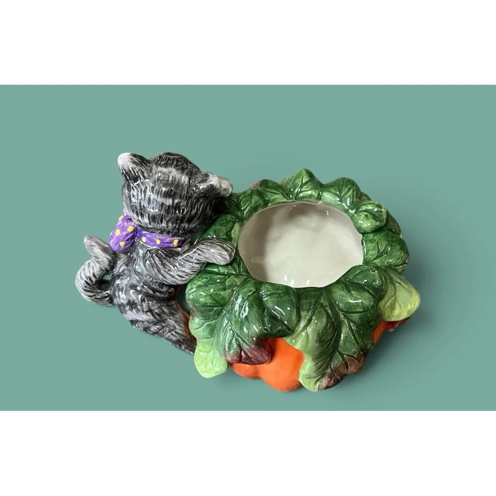 Fitz & Floyd Essentials Candy Bowl Halloween Pumpkin Black Cat Jack-O-Lantern